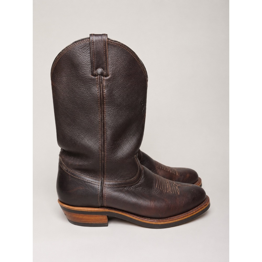 Chippewa Brown Leather Western Cowboy Boots Vibram Sole Men's 11D Made in USA